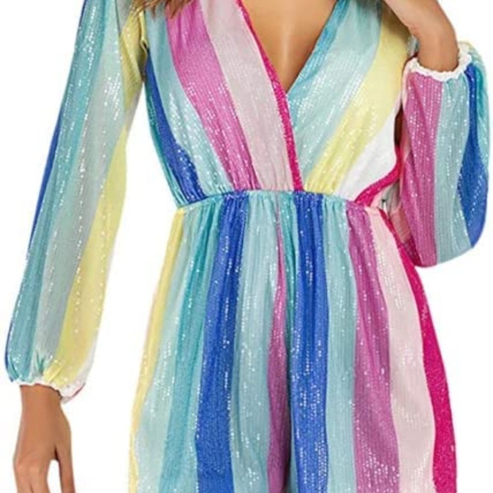 NEW Rainbow Sparkly Long Sleeve Romper (Size Large)